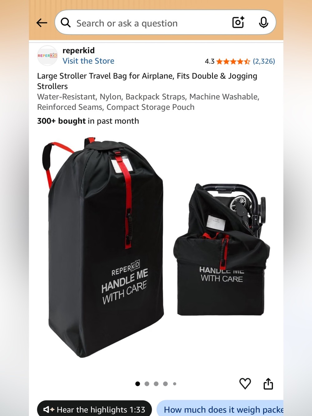 Black Stroller Travel Bag-